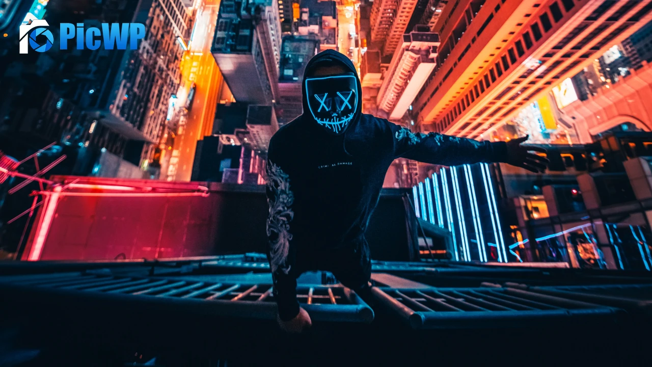 Hong Kong City Neon Mask 4K PC Wallpaper