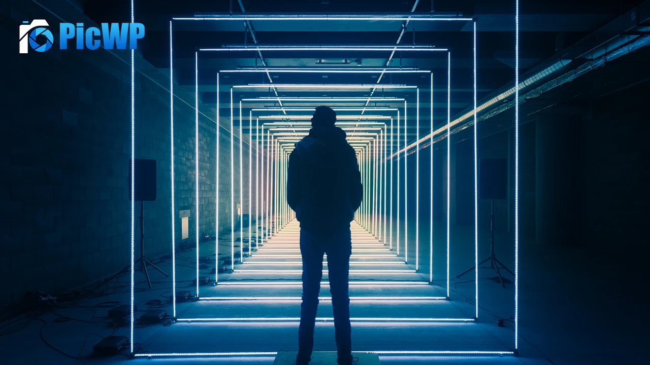 Vanishing point Blue Lights 4K PC Wallpaper