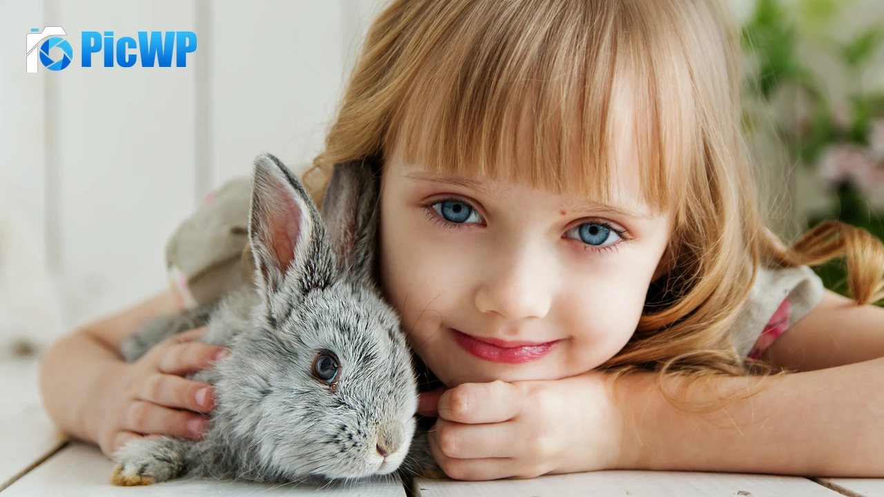 Smiling girl Rabbit 4K PC Wallpaper