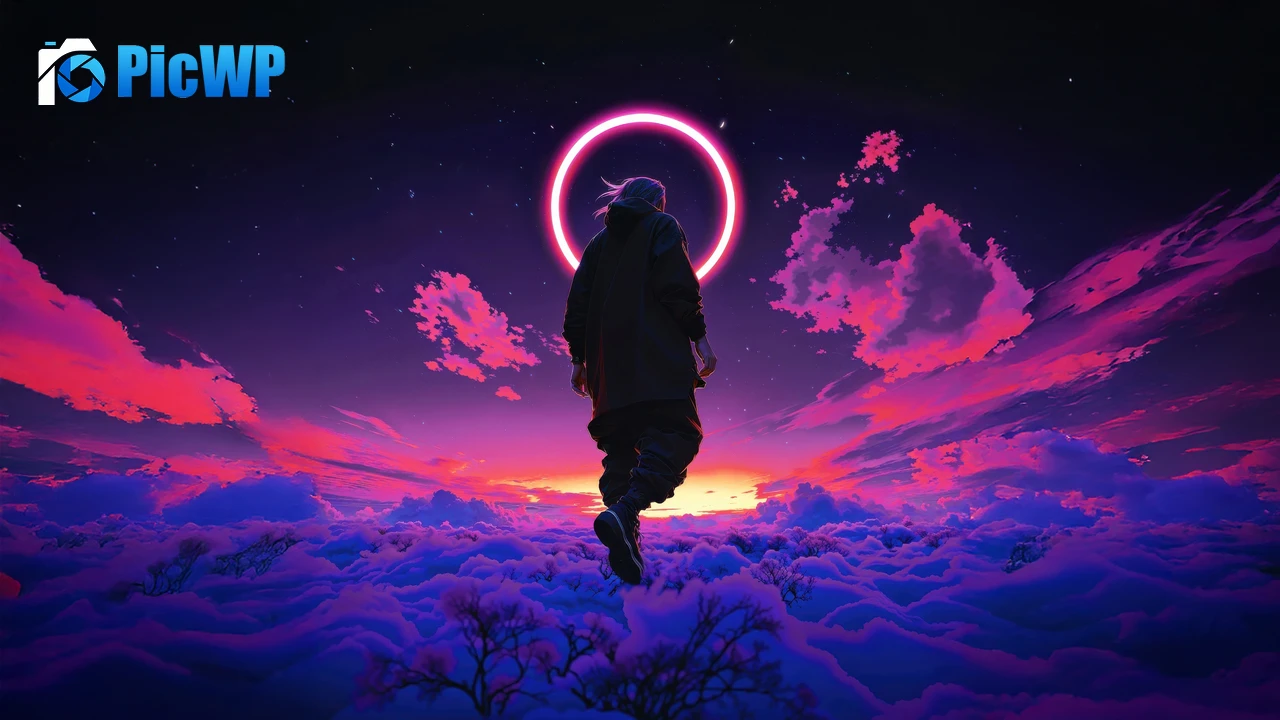 Above clouds Neon art 4K PC Wallpaper