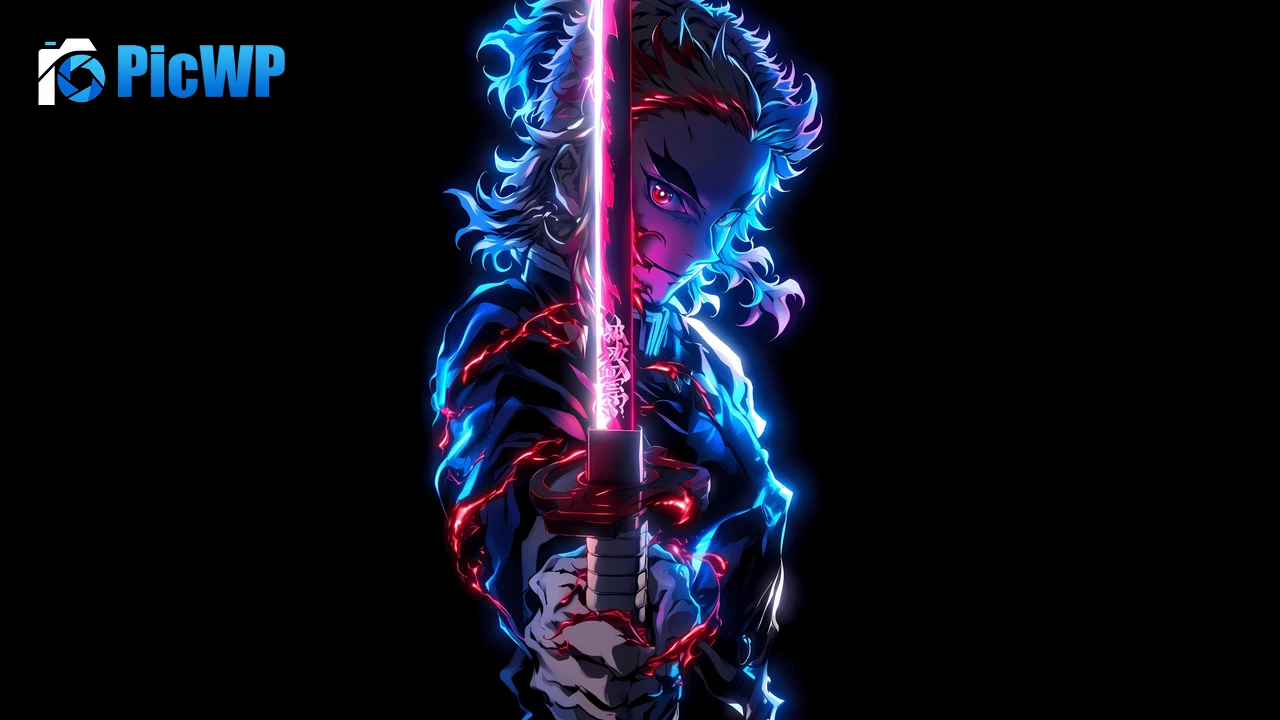 Kyojuro Rengoku Neon glow 4K PC Wallpaper
