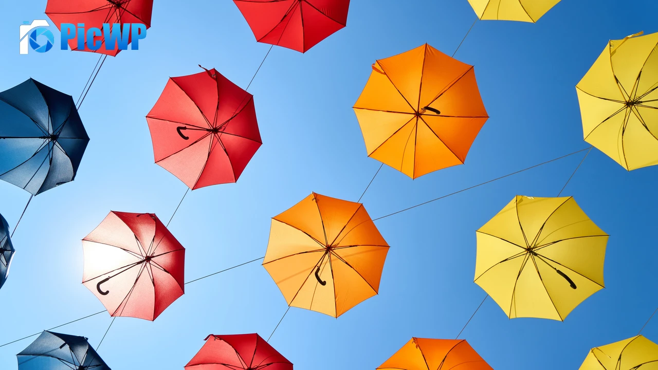 Umbrellas Blue Sky 4K PC Wallpaper
