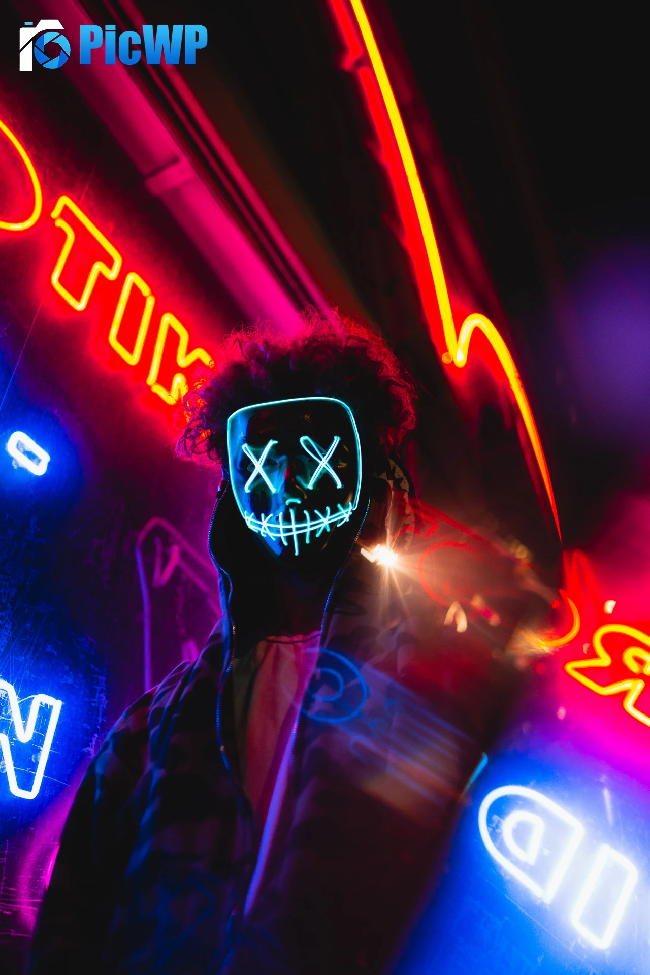LED mask Neon Lights 6K Mobile Wallpaper