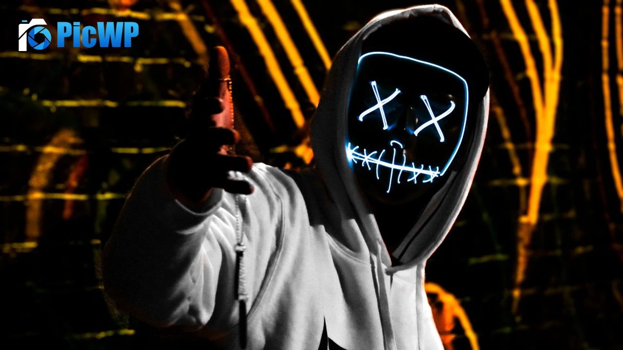 Man with LED mask in Hoodie 4K PC Wallpaper