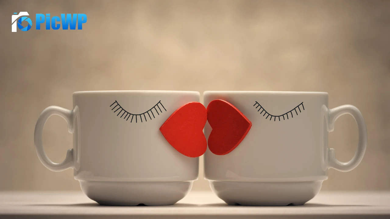 Coffee cups Love hearts 4K PC Wallpaper