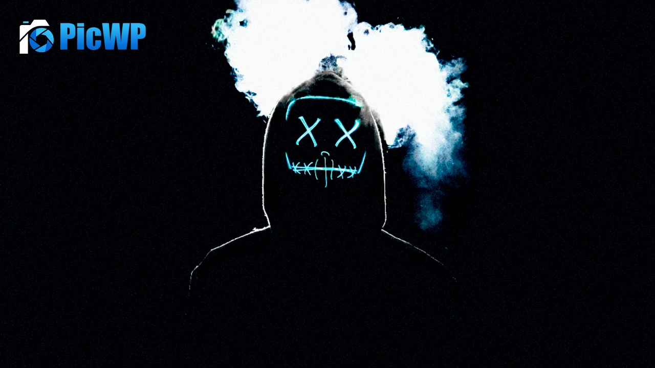 Man with LED Mask and Smoke 4K PC Wallpaper