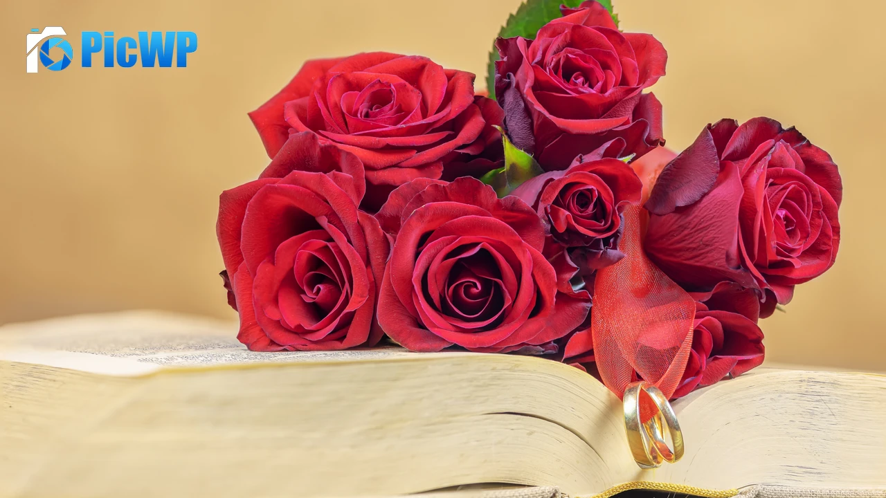 Red Roses Wedding rings 4K PC Wallpaper