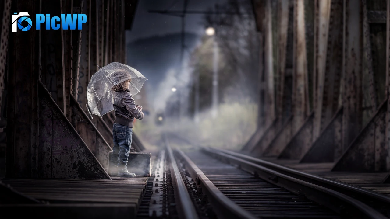 Cute Girl Railway track 4K PC Wallpaper