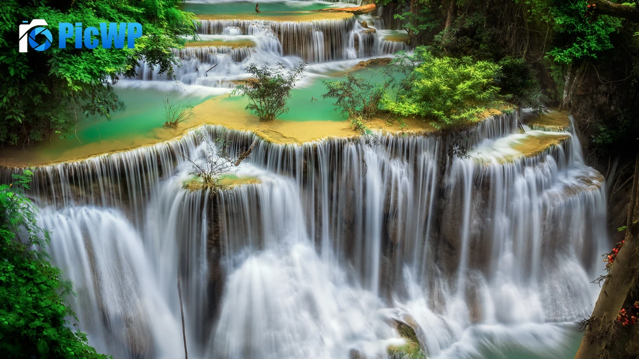 Huai Mae Khamin Waterfall Tourist attraction 4K PC Wallpaper