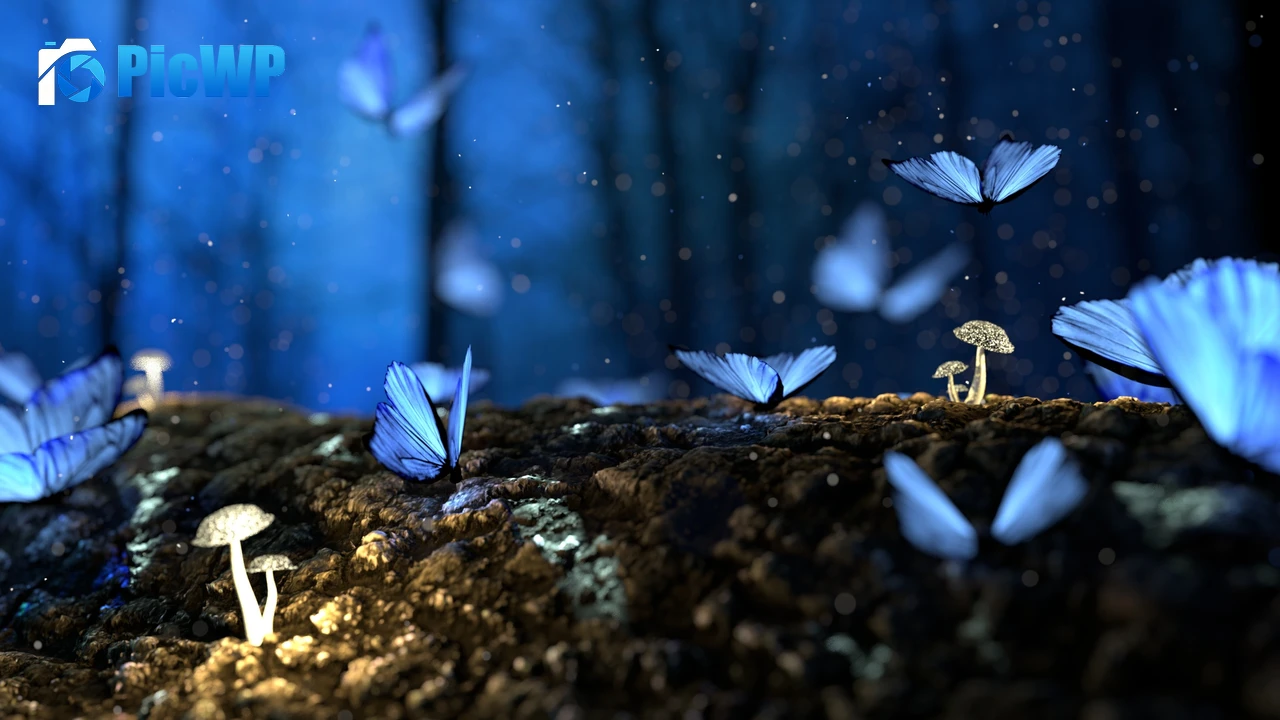 Butterflies Mushroom plants 4K PC Wallpaper