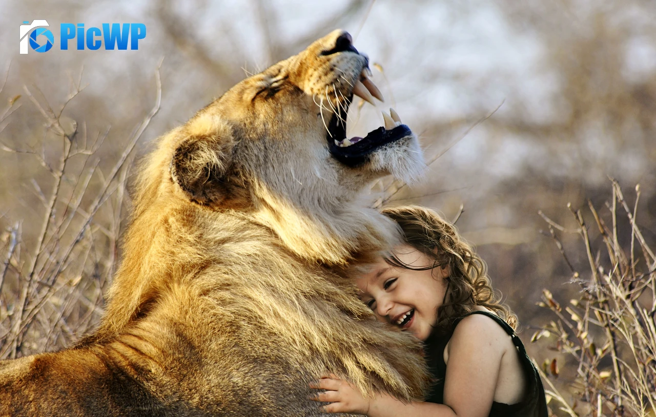 Lion Cute Girl 4K PC Wallpaper