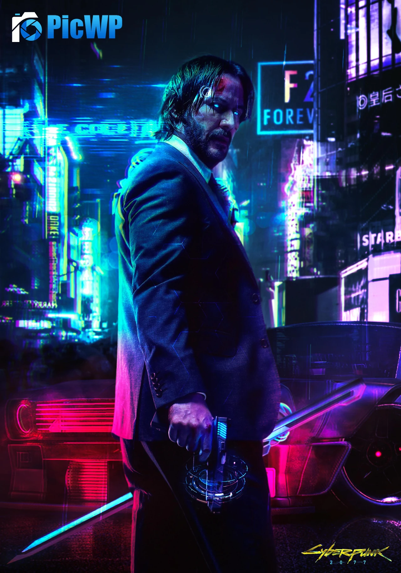Cyberpunk 2077 John Wick 5K Mobile Wallpaper