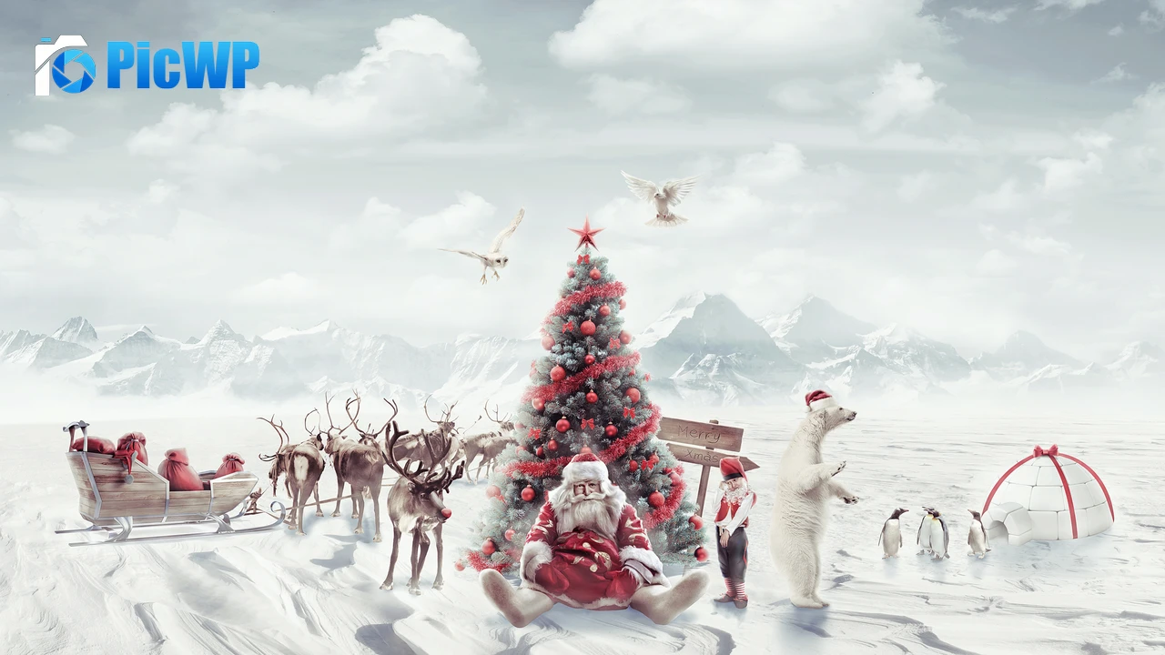 Santa Claus Christmas tree 4K PC Wallpaper
