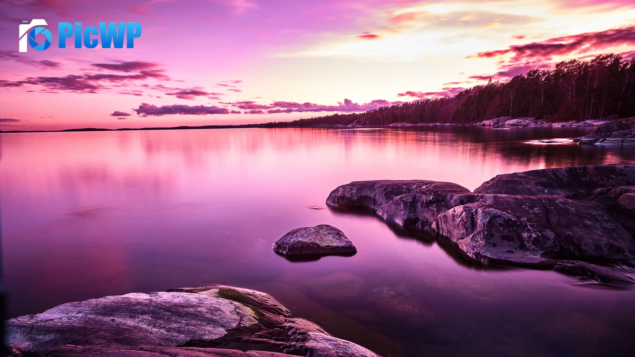 Purple Sunset Lake 4K PC Wallpaper