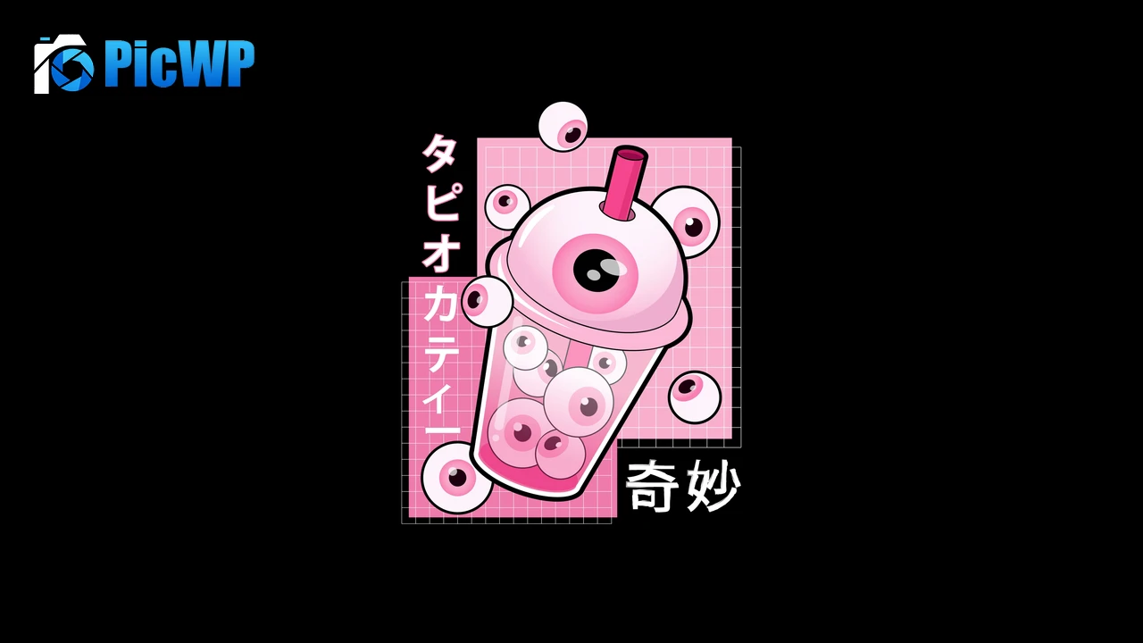 Kawaii boba tea Weirdcore 6K PC Wallpaper
