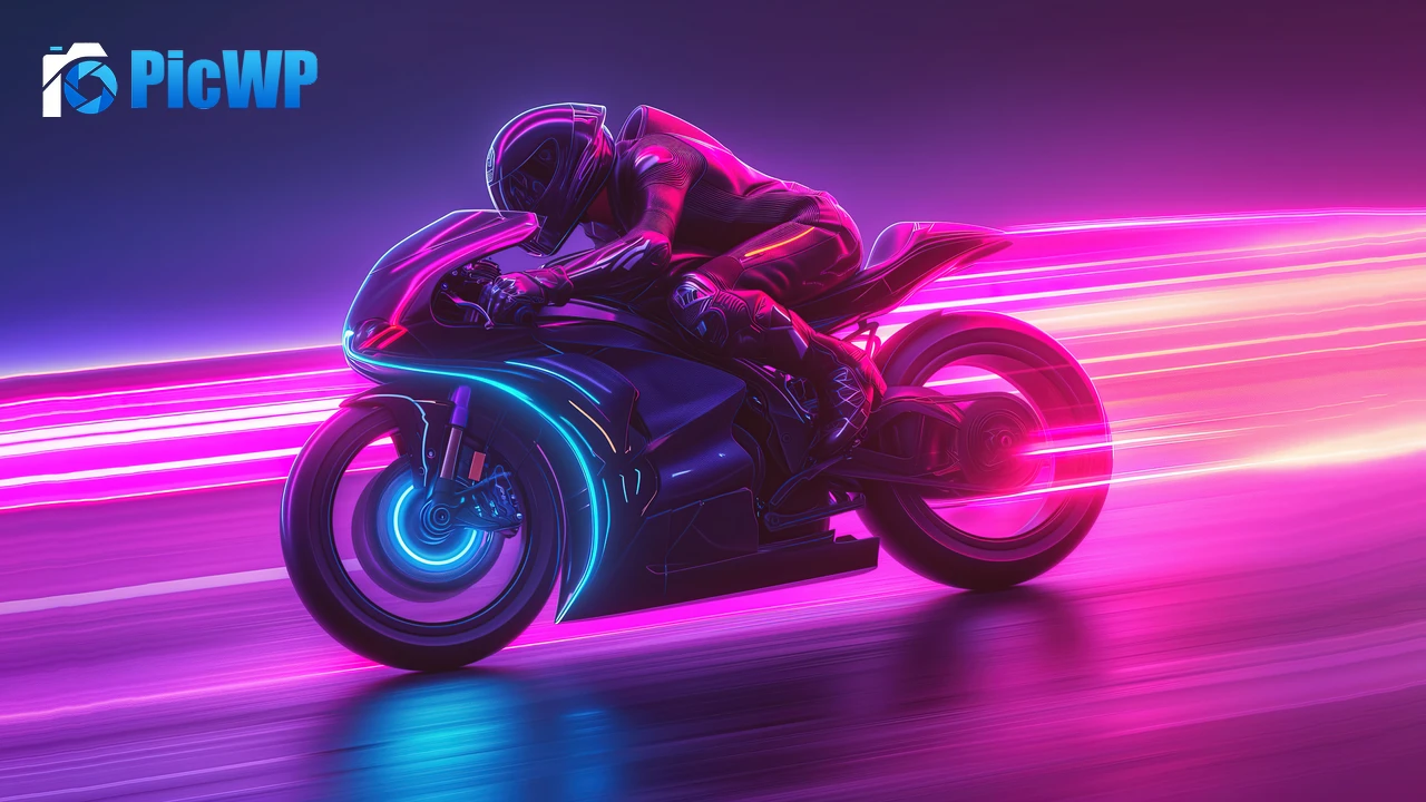 Biker Neon background 6K PC Wallpaper