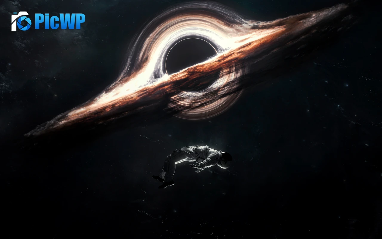 Gargantua black hole Astronaut 6K PC Wallpaper