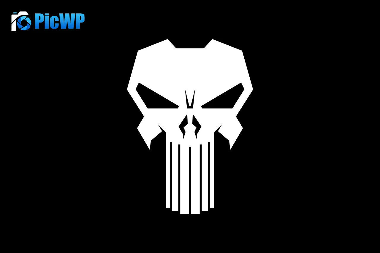 The Punisher logo Black background 8K PC Wallpaper