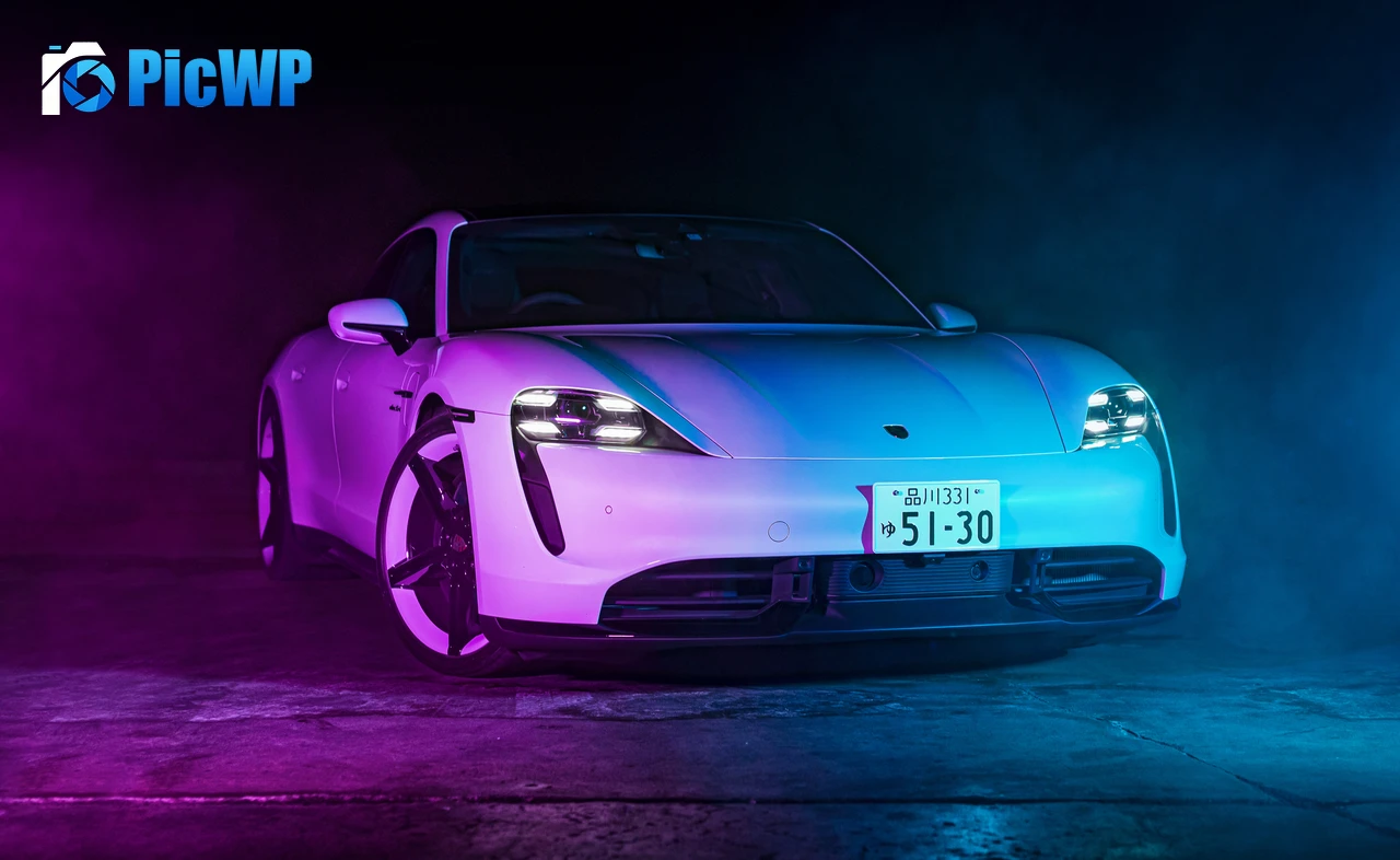 Porsche Taycan Turbo S Neon light 6K PC Wallpaper