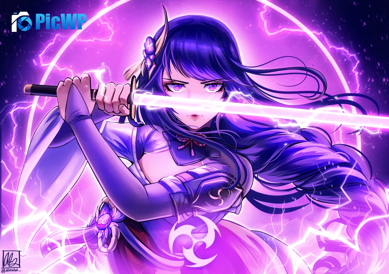 Baal Raiden Shogun Purple aesthetic 5K PC Wallpaper