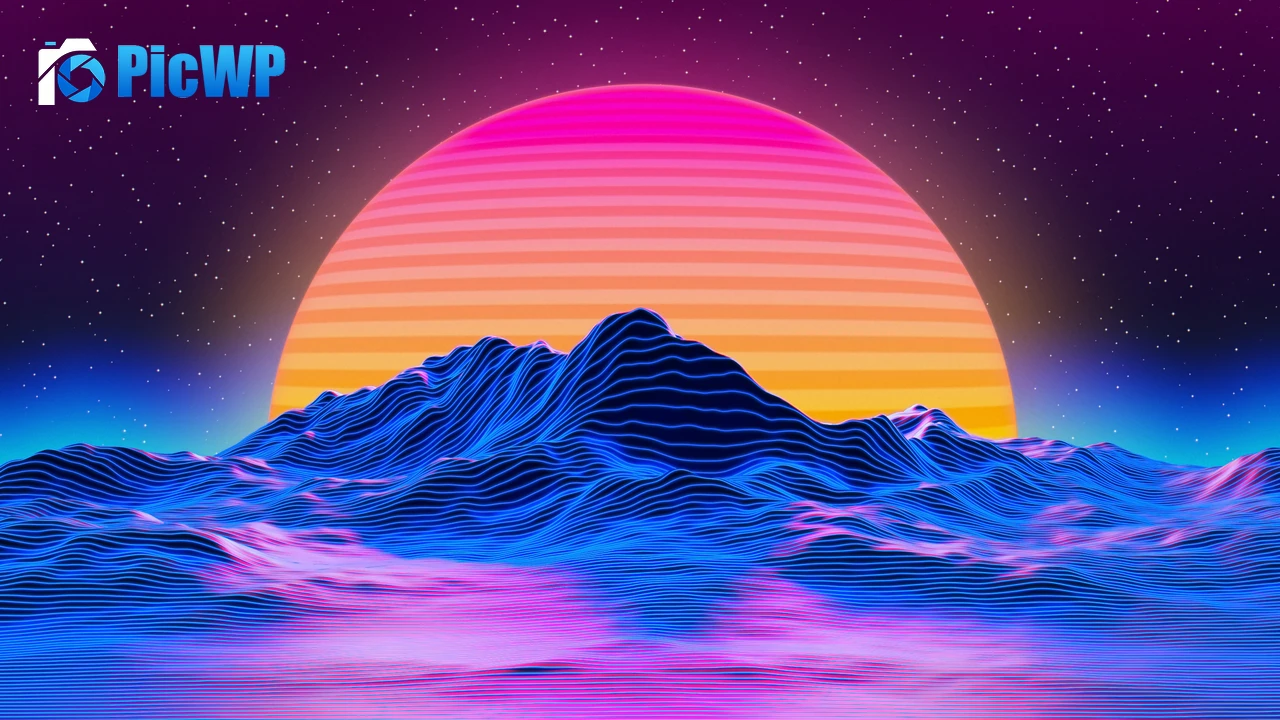 Mountains RetroWave art 6K PC Wallpaper