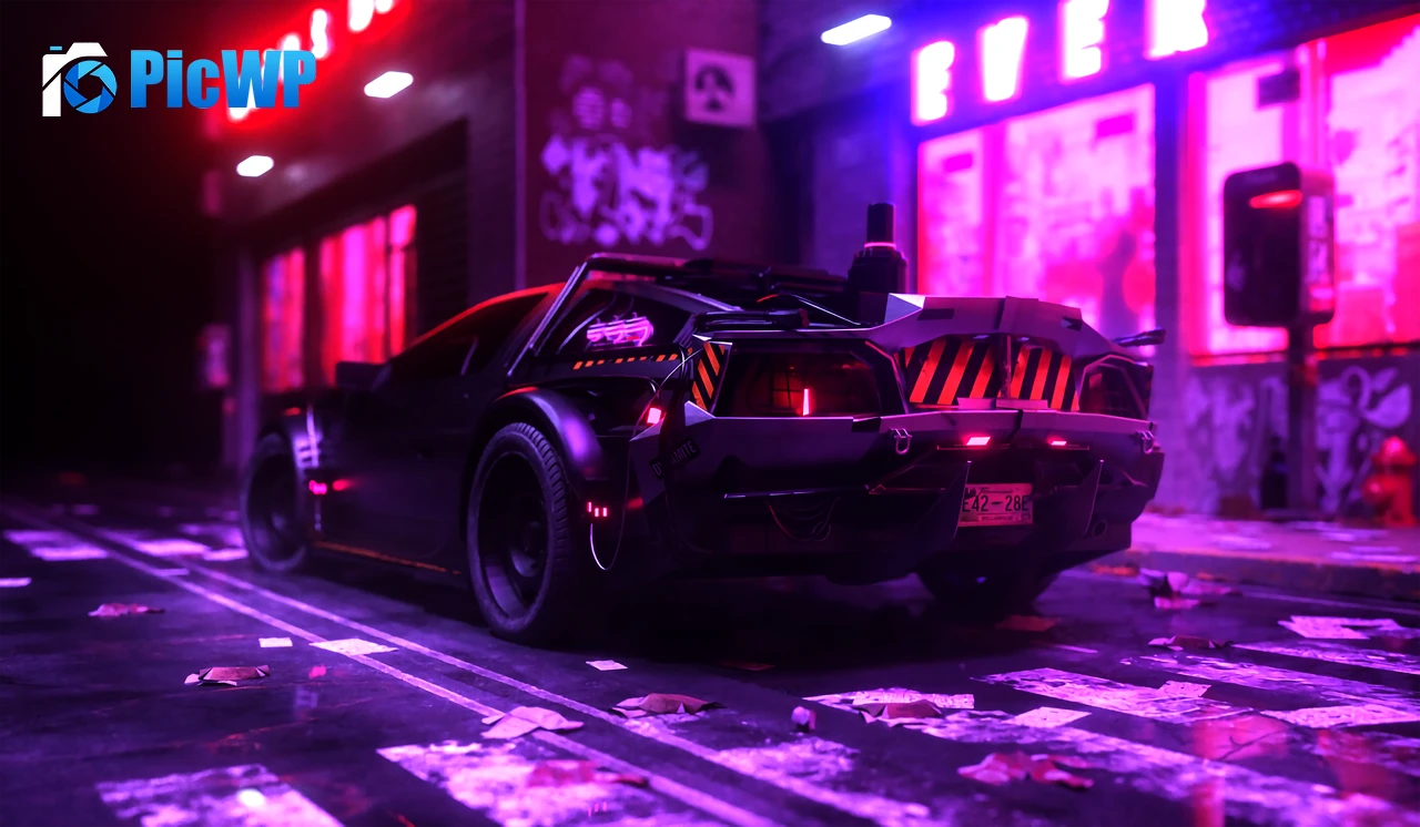 DMC DeLorean Synthwave 4K PC Wallpaper