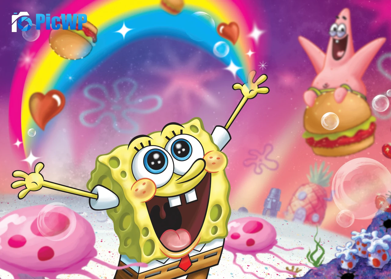 SpongeBob smiley face Patrick Star 6K PC Wallpaper
