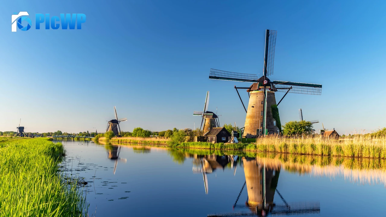 Windmills at Kinderdijk South Holland 8K PC Wallpaper