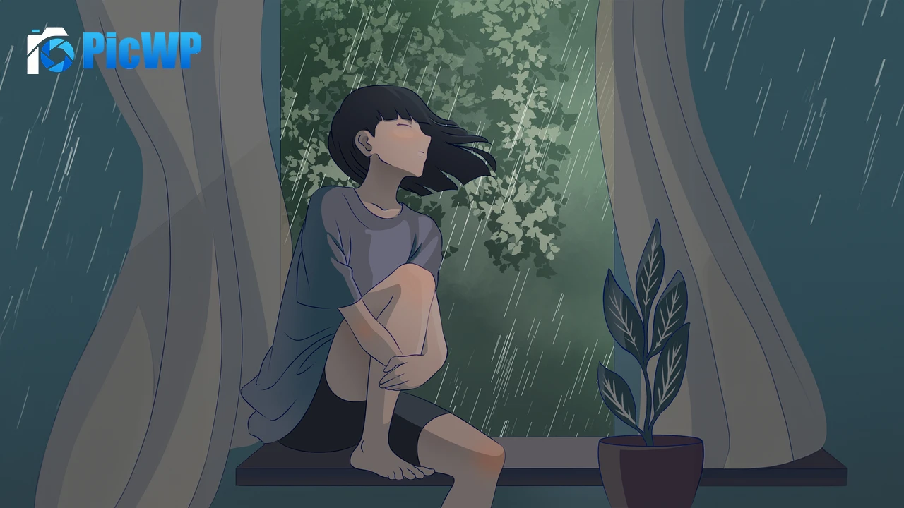 Lofi girl Raining 6K PC Wallpaper