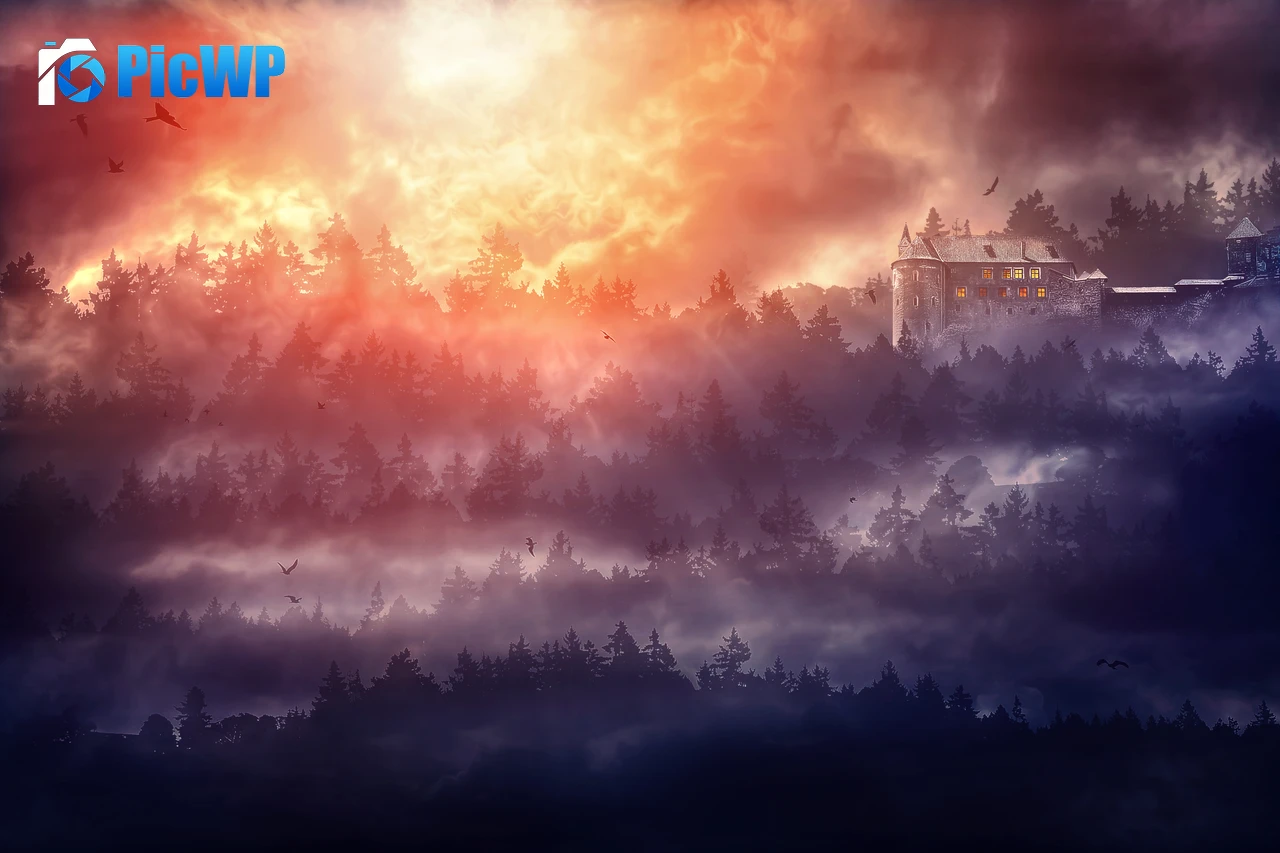 Castle Burning Sky 5K PC Wallpaper