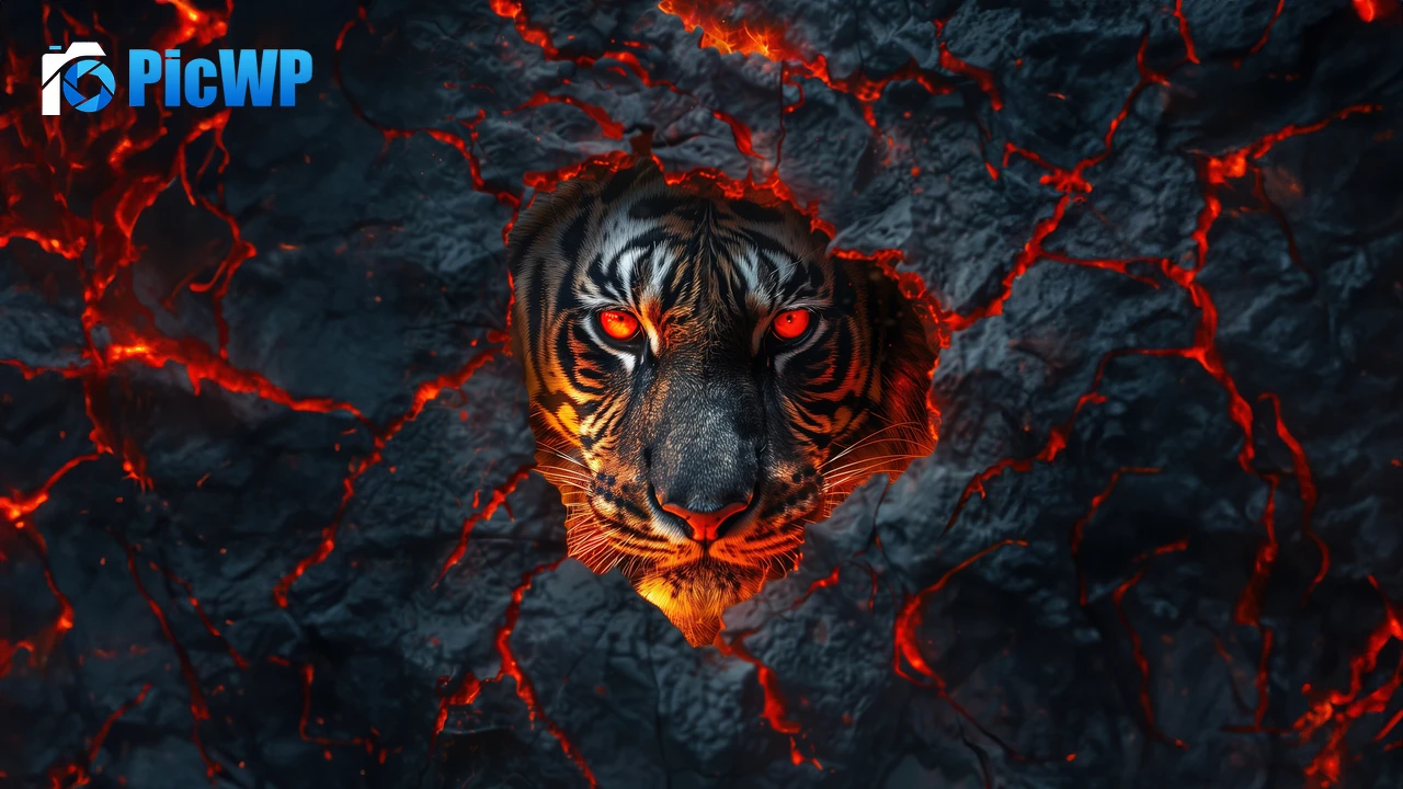 Fire Tiger face 6K PC Wallpaper