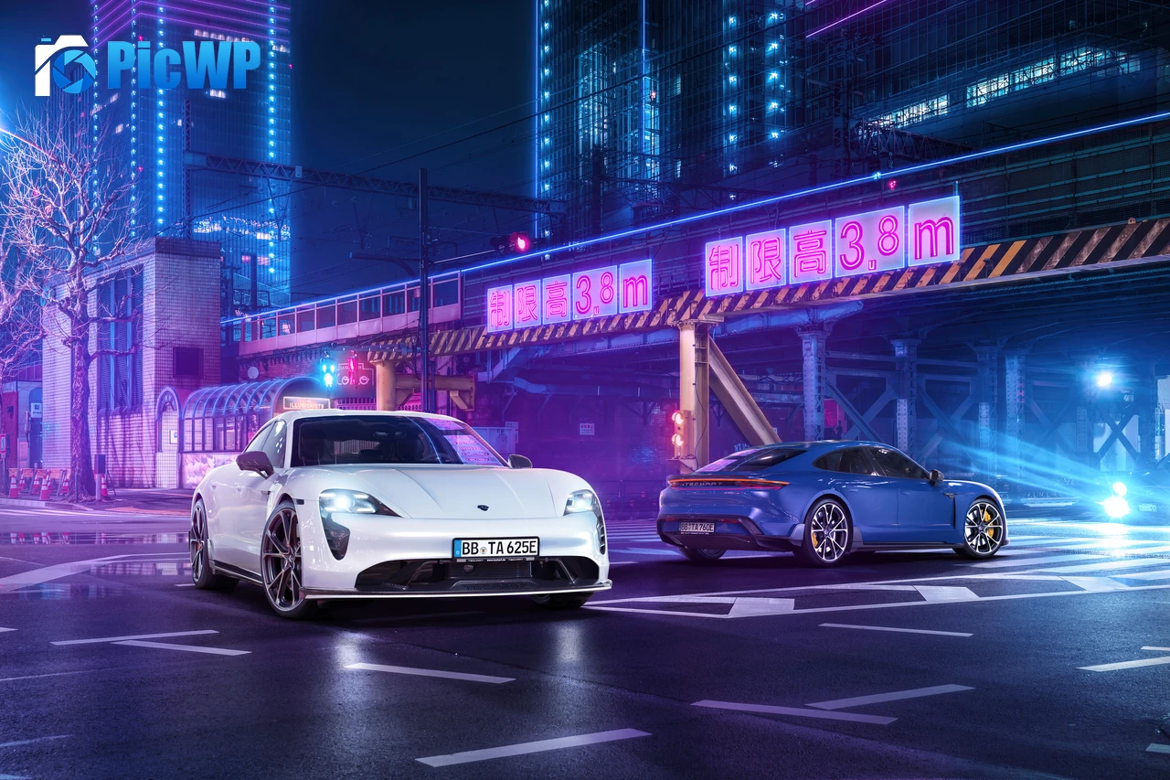 TechArt Porsche Taycan Aerokit Neon 4K PC Wallpaper