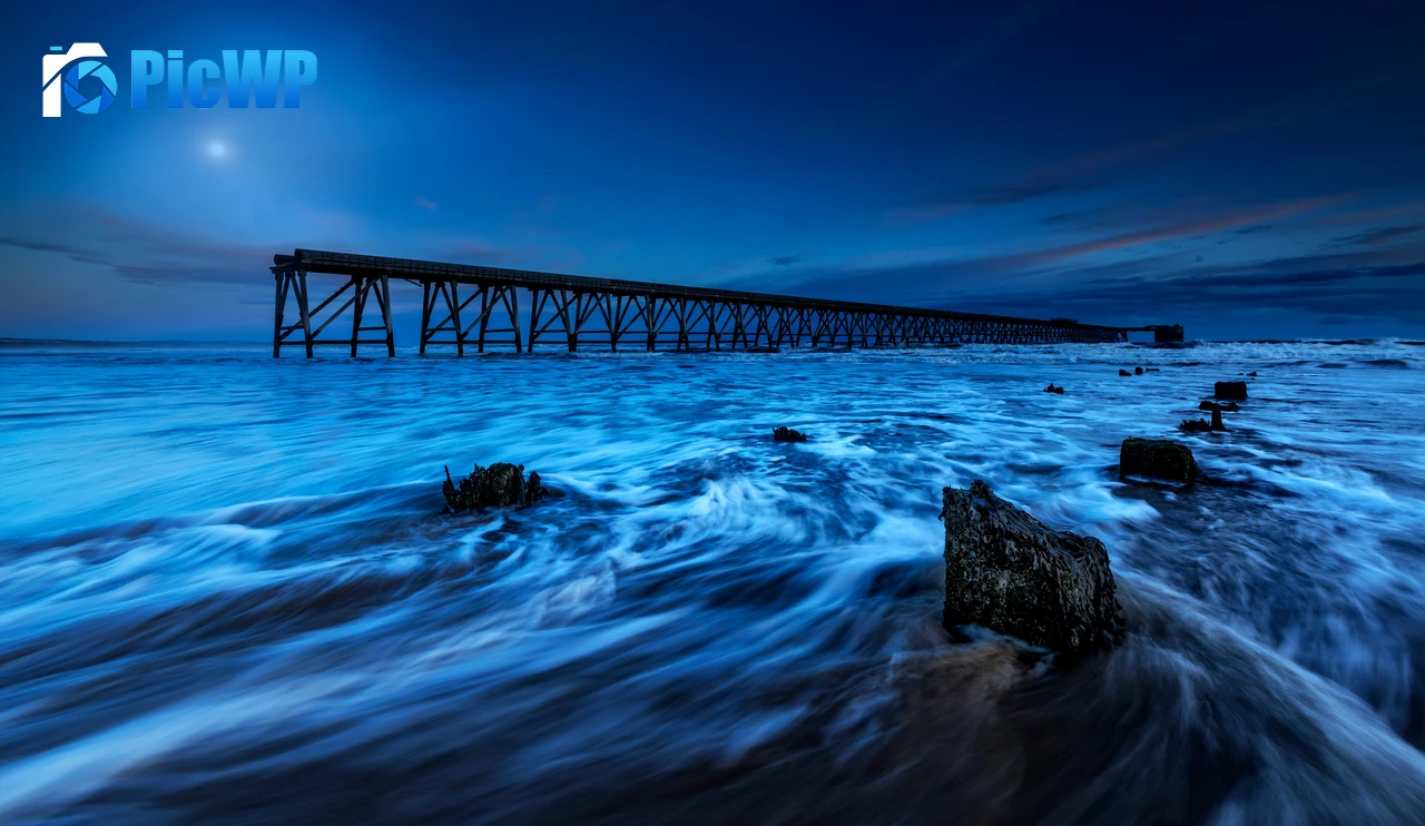 Wooden pier Moonlight 5K PC Wallpaper