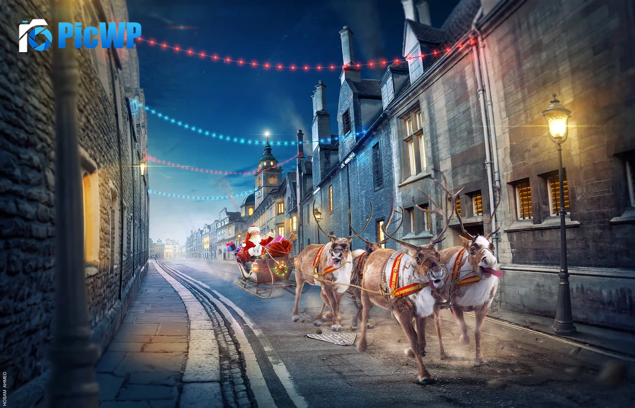 Santa Claus chariot Surreal 6K PC Wallpaper