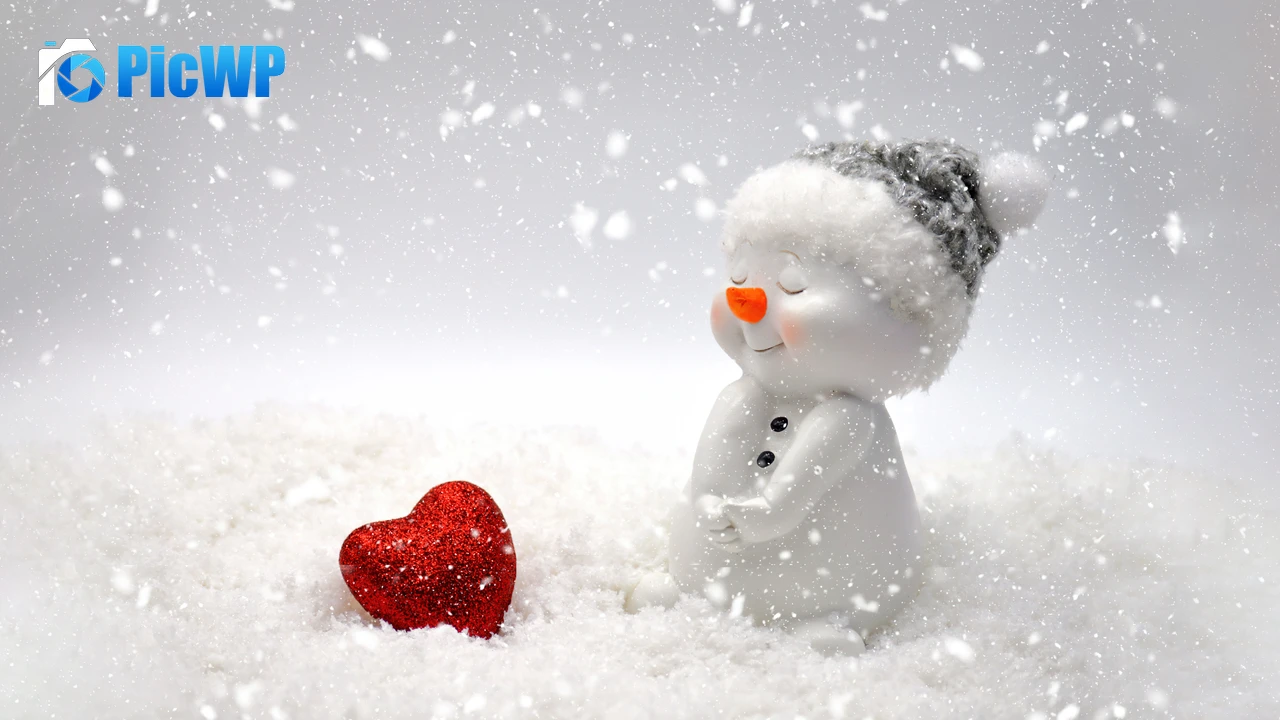 Snowman Red heart 6K PC Wallpaper