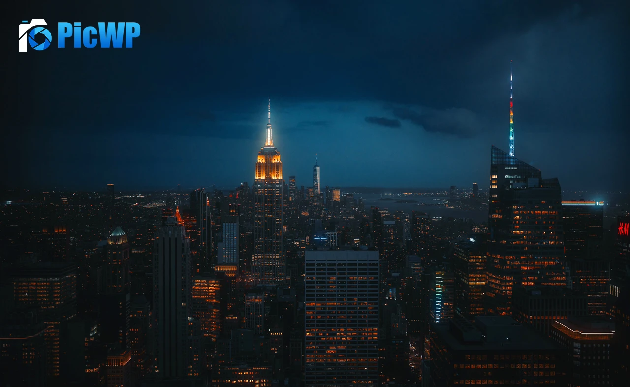 New York City Skyline at Night Aesthetic 5K PC Wallpaper