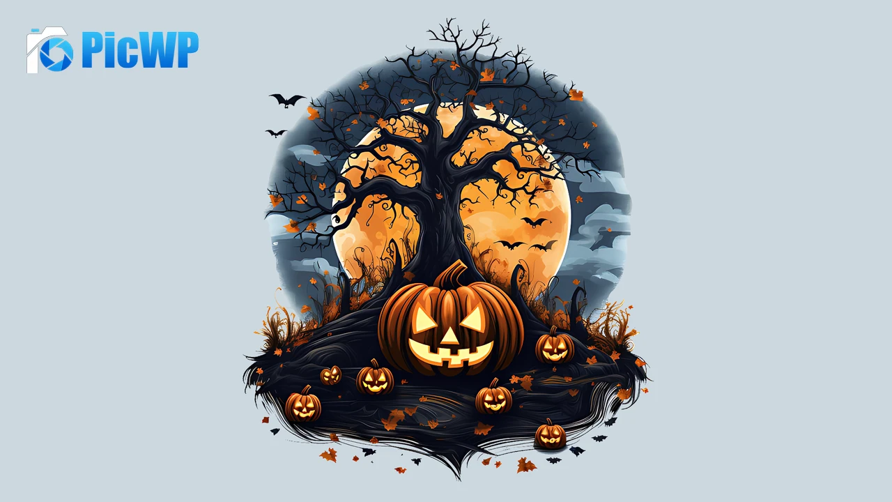Halloween pumpkins AI art 6K PC Wallpaper