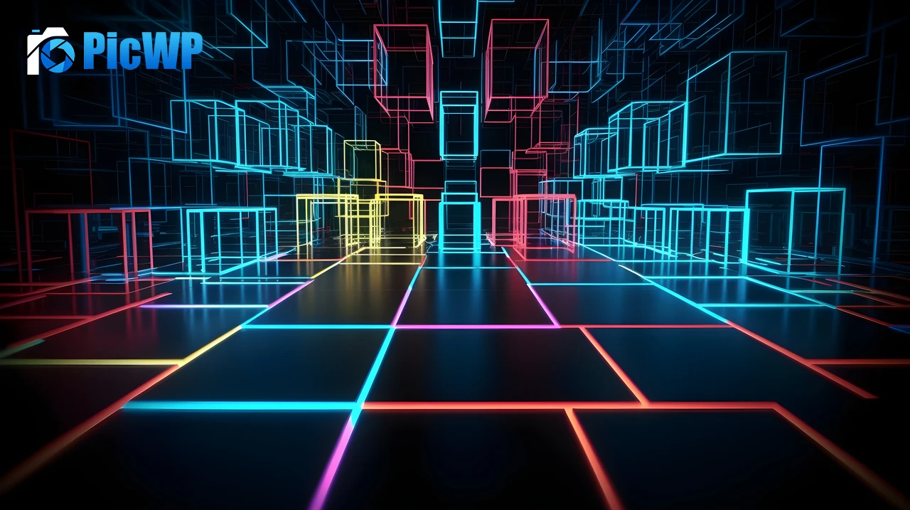 Neon Cubes on Neon Floor 6K PC Wallpaper