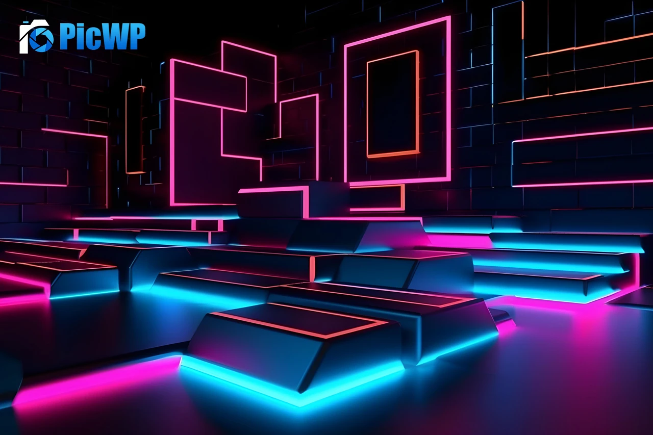 Neon Geometric Modern interior 5K PC Wallpaper