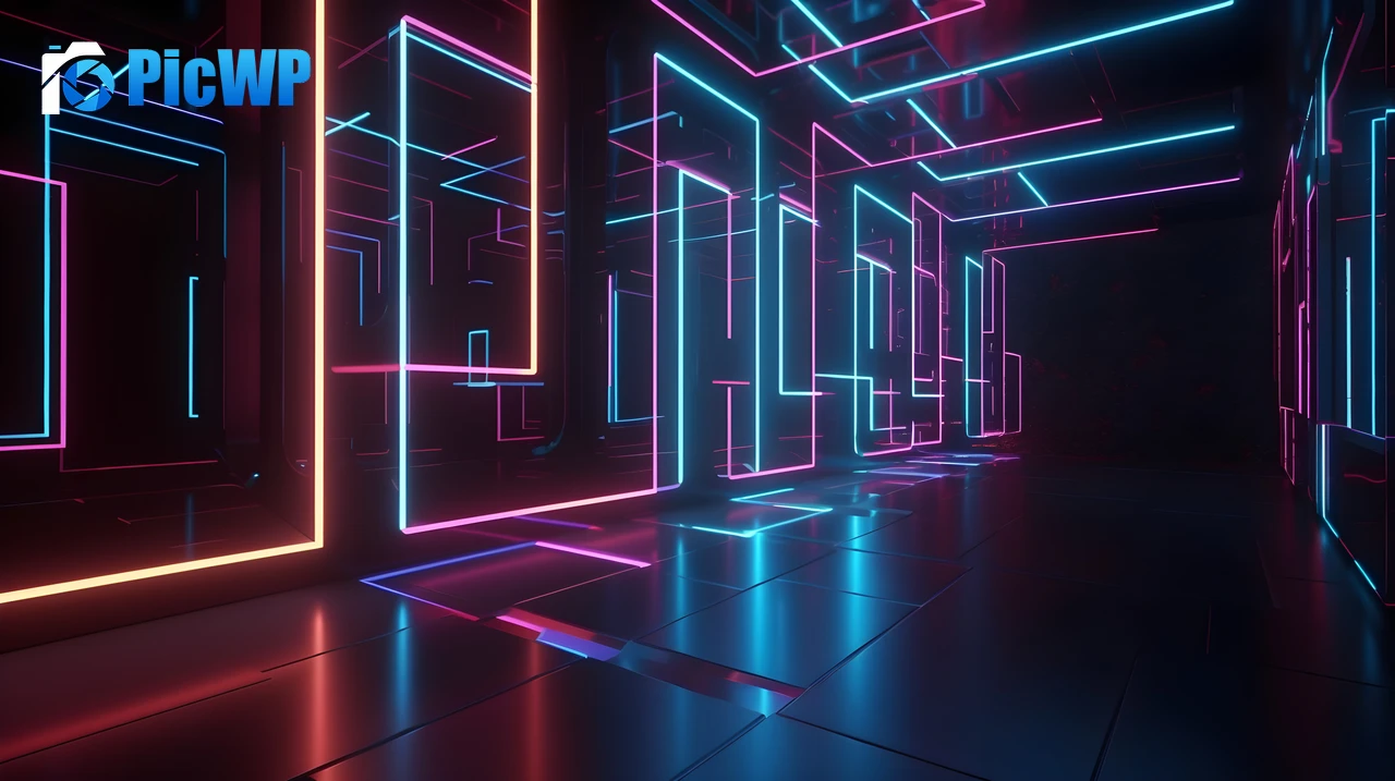 Neon Lights Hallway 6K PC Wallpaper