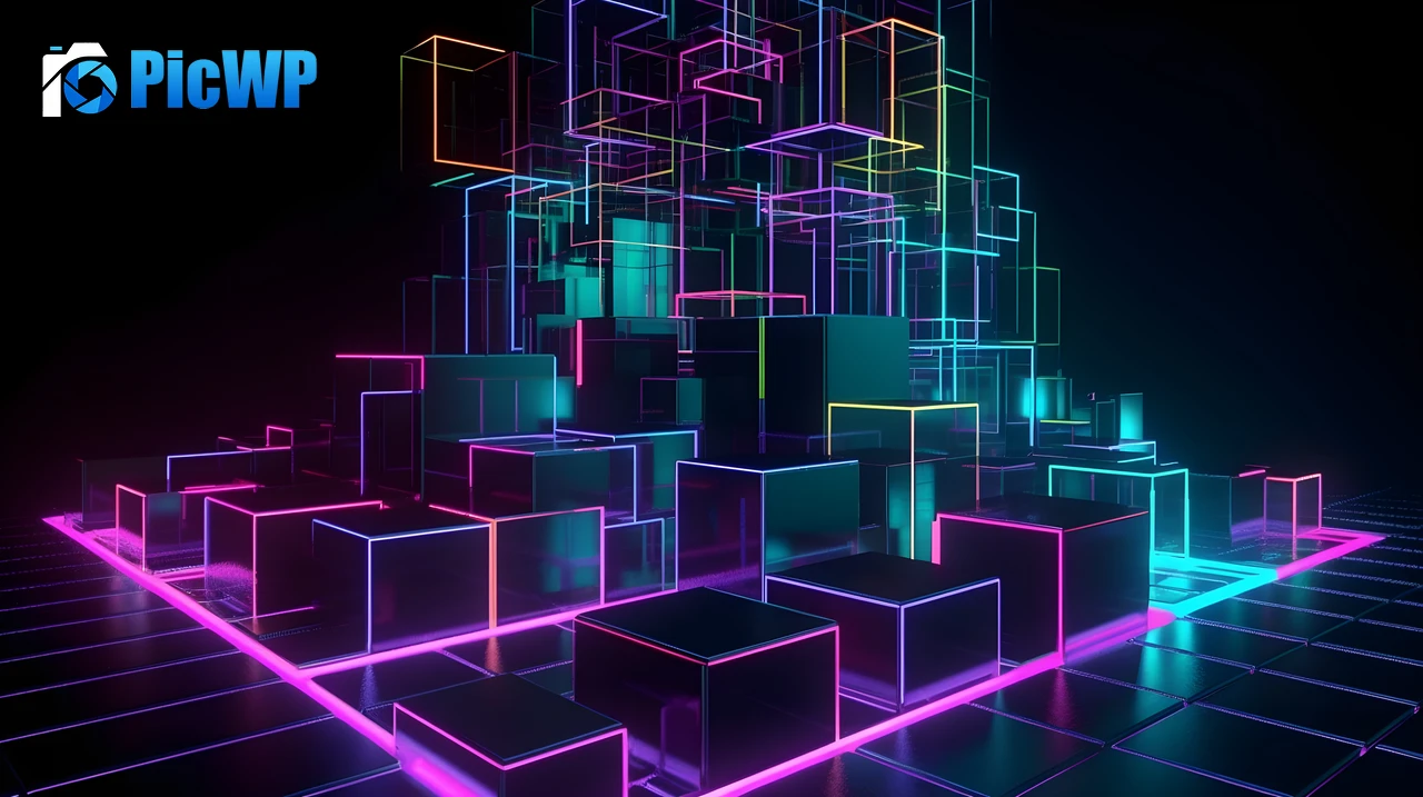 Neon Cubes Stack 6K PC Wallpaper