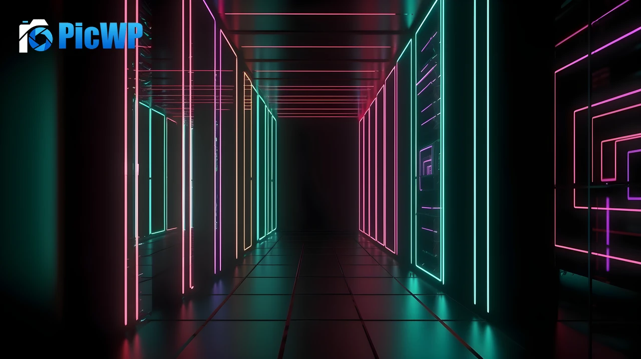 Neon Lights Corridor 6K PC Wallpaper