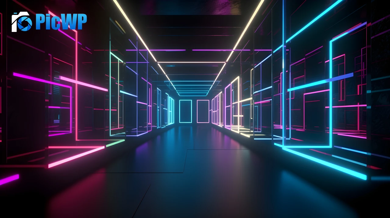 Neon Glowing Colorful Corridor 6K PC Wallpaper