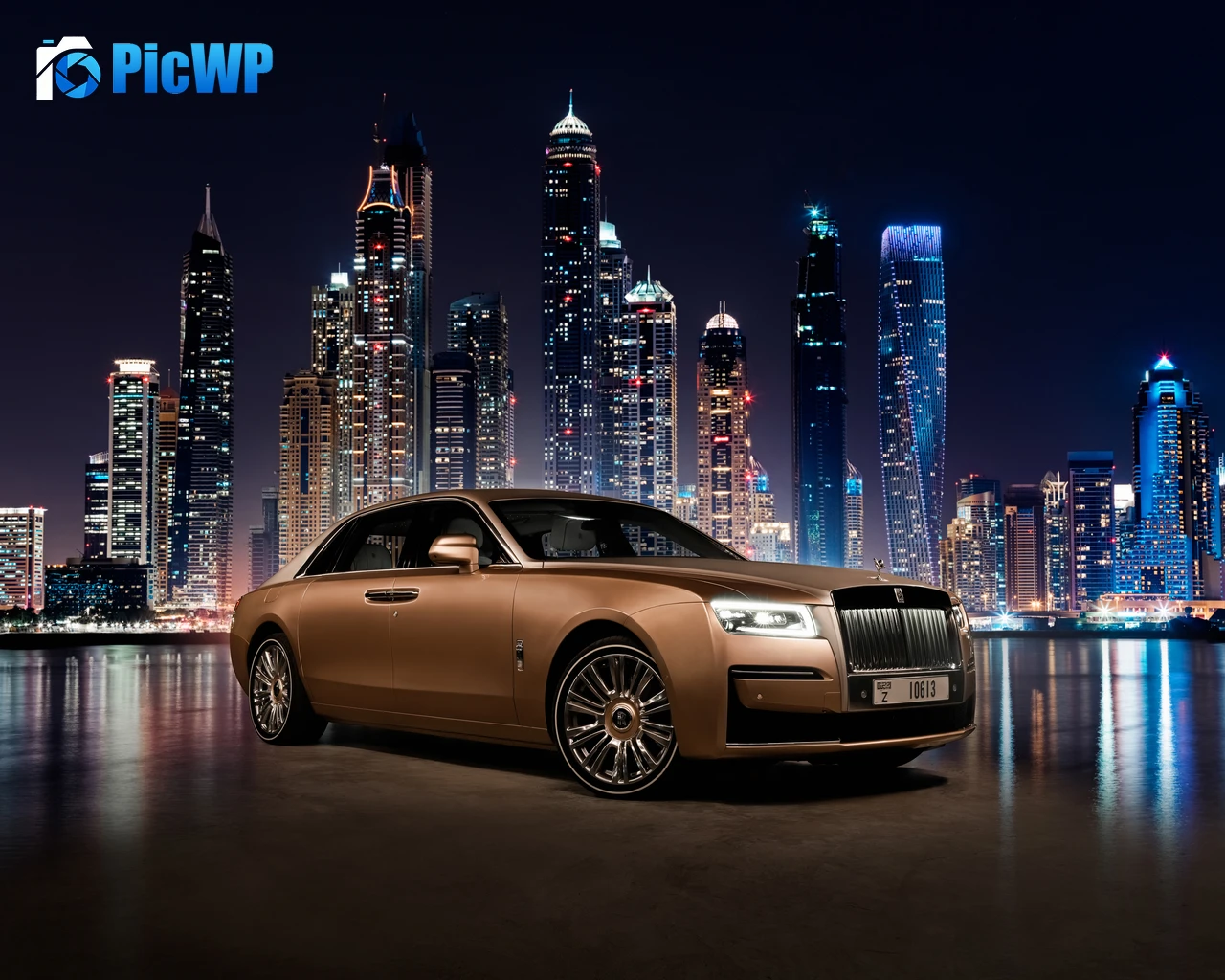 Rolls-Royce Ghost Extended Dubai Marina 8K PC Wallpaper