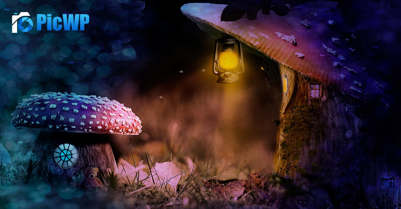 Mushroom house Lantern 6K PC Wallpaper