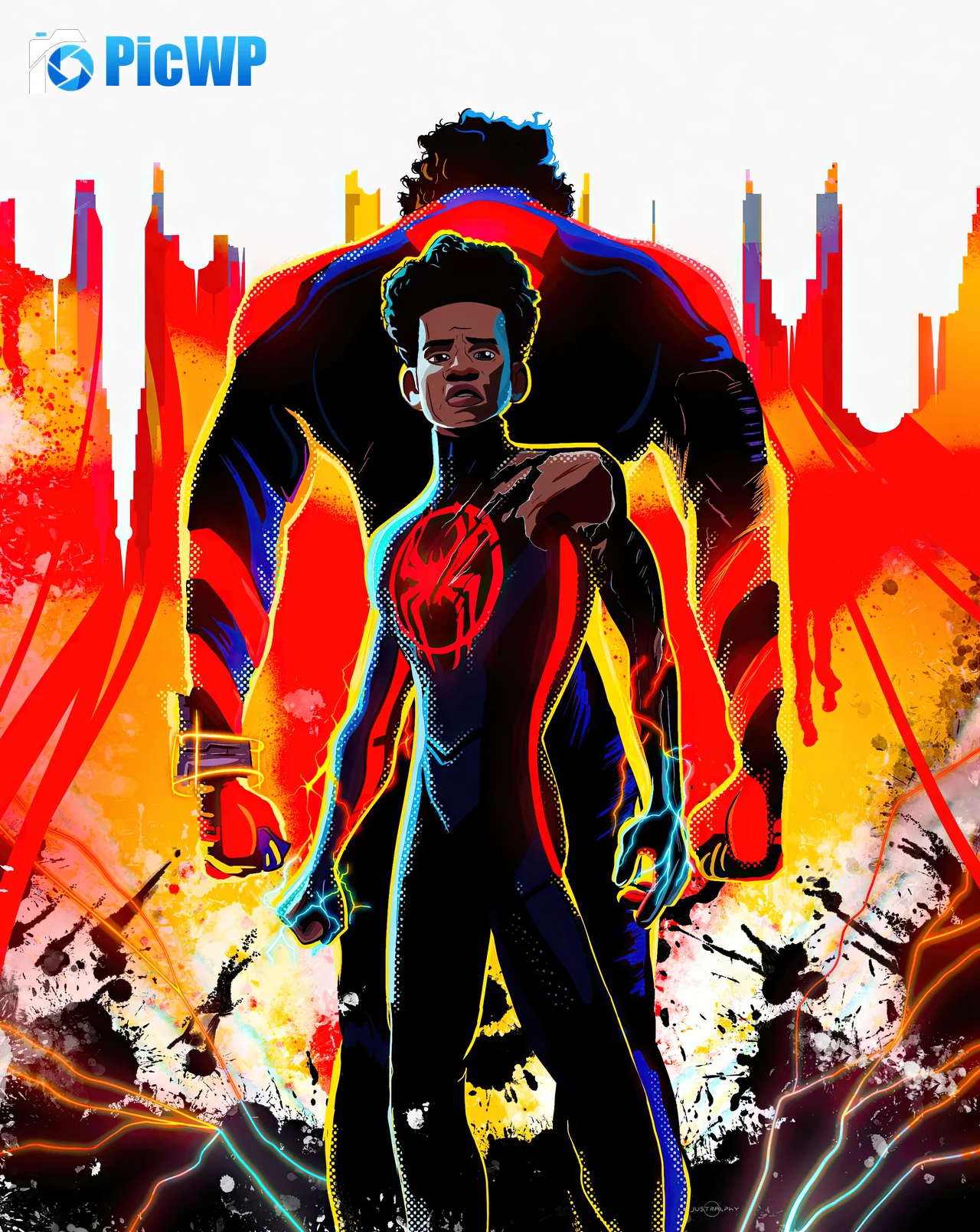 Miguel O'Hara and Miles Morales in Spider-Man: Across the Spider-Verse 7K Mobile Wallpaper