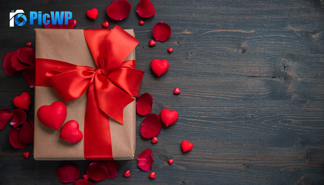 Gift box Red hearts 6K PC Wallpaper