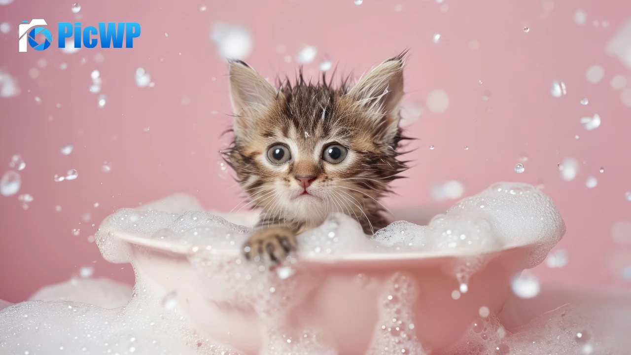 Cute Kitten Bath time 6K PC Wallpaper