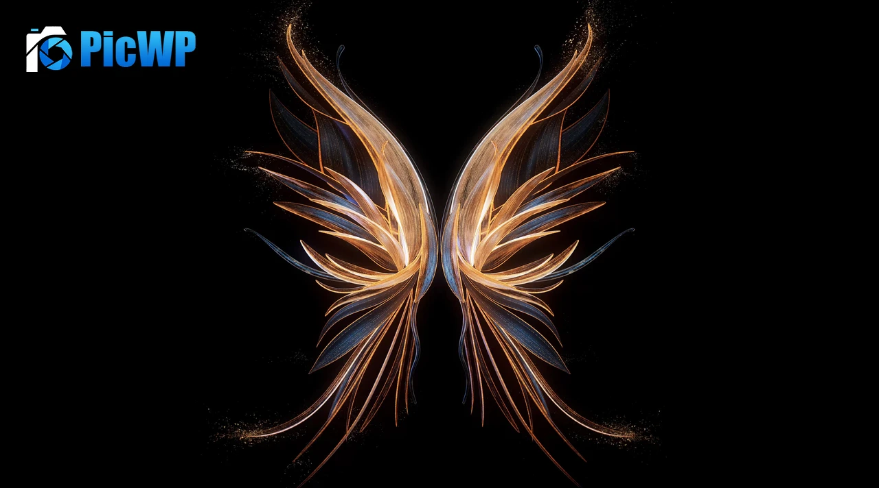 Angel wings Black background 5K PC Wallpaper