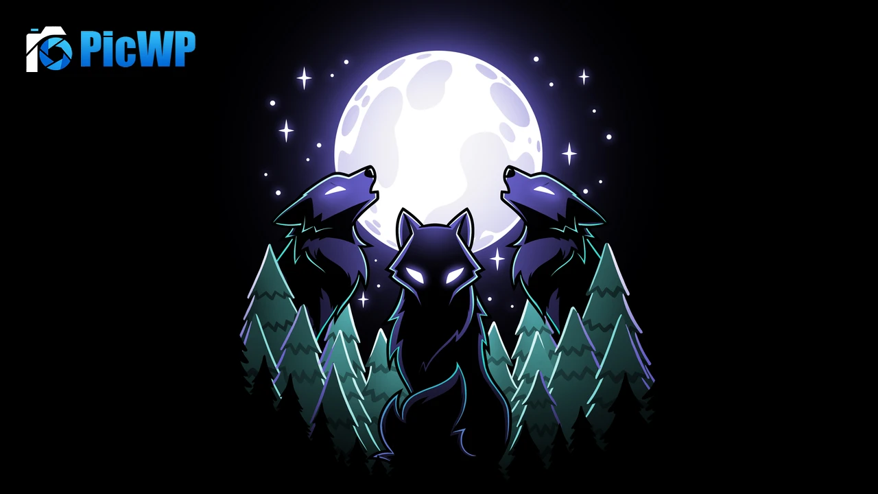 Wolves Full moon 8K PC Wallpaper